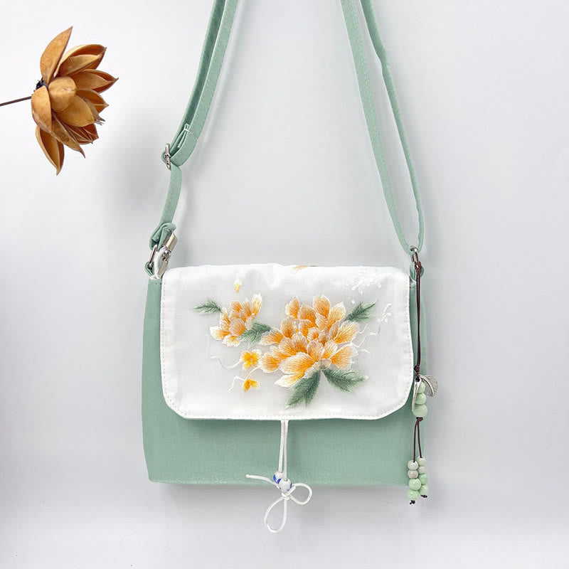 Nimara Ritual Embroidered Camellia Epiphyllum Gardenia Sakura Flowers Crossbody Bag Shoulder Bag Cellphone Bag