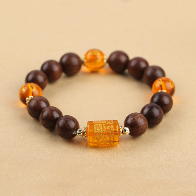 Nimara Ritual Natural Phoebe Zhennan Wood Om Mani Padme Hum God Of Wealth Crystal Protection Bracelet