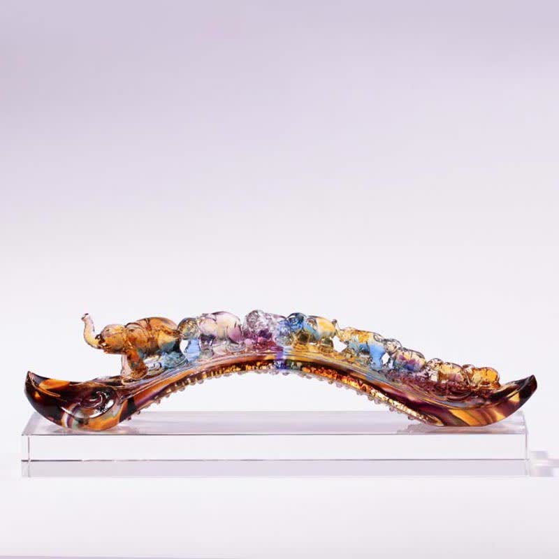 Nimara Ritual Handmade Liuli Crystal Ruyi Elephant Art Piece Home Decoration With Crystal Base