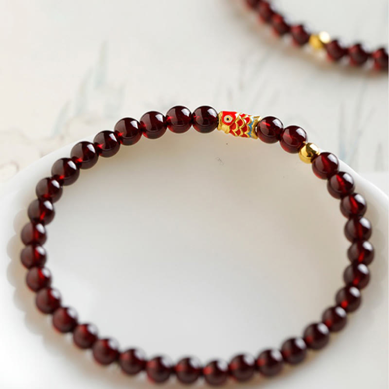 Nimara Ritual 999 Gold Koi Fish Natural Garnet Protection Bracelet