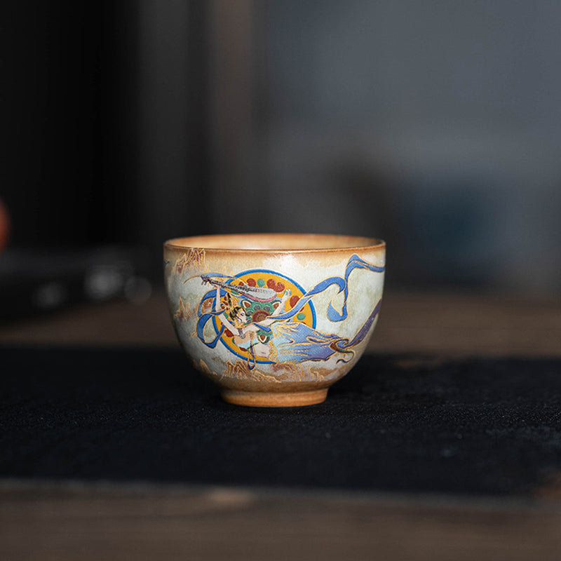 Nimara Ritual Dunhuang Flying Apsaras Ceramic Gaiwan Sancai Teacup Kung Fu Tea Cup With Lid