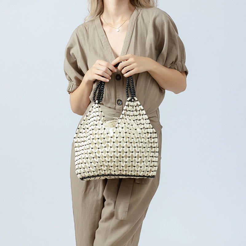 Nimara Ritual Hand-woven Wooden Beads Shoulder Bag Handbags