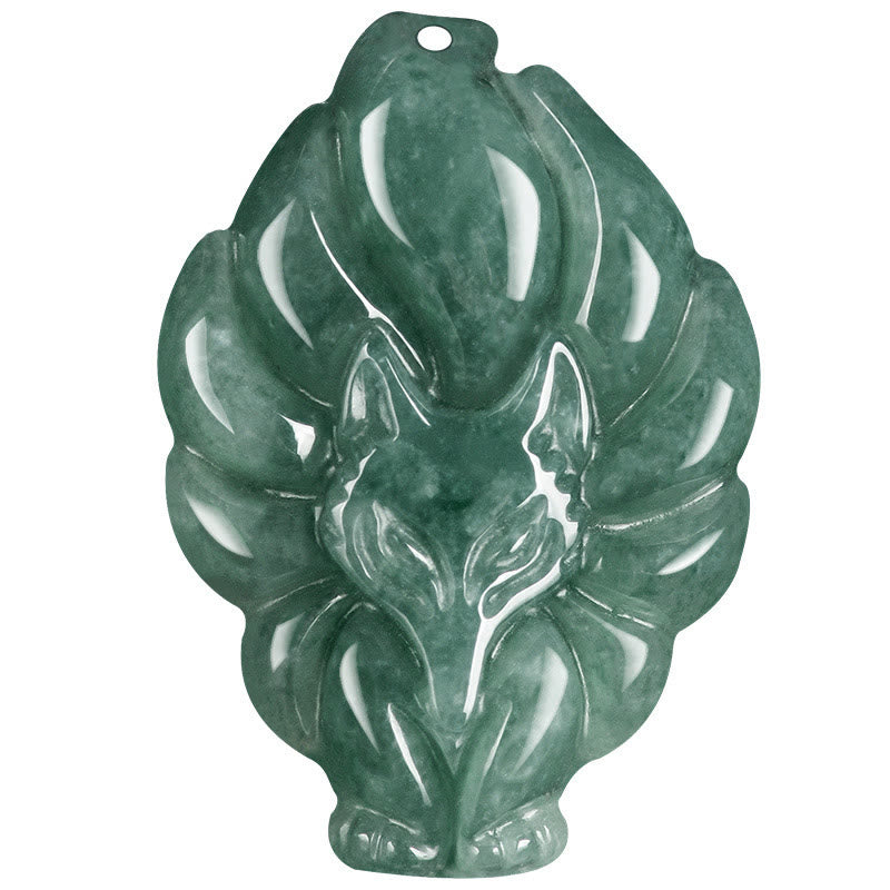 Nimara Ritual Natural Green Jade Nine Tailed Fox Luck Necklace Pendant
