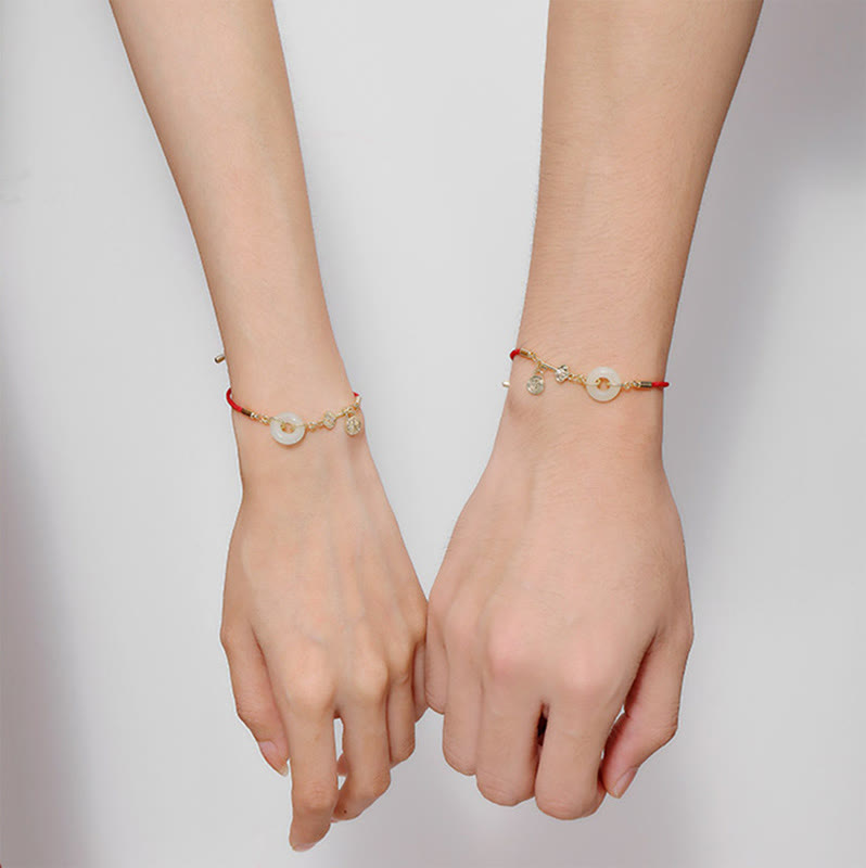 Attract Good Luck Hetian Jade Peace Buckle Red Rope Fortune Bracelet