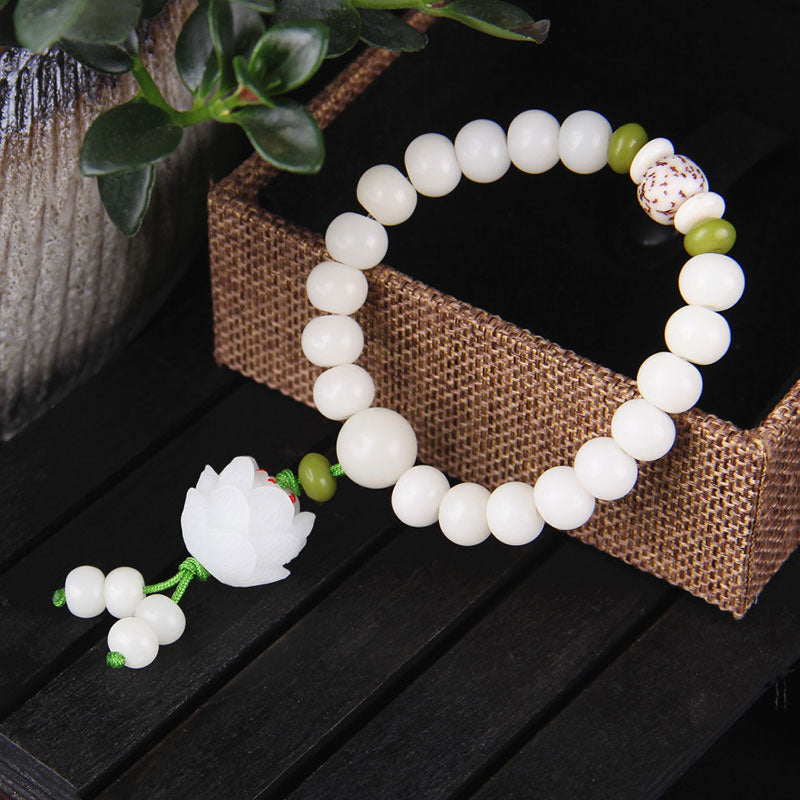 Nimara Ritual Lotus Natural White Bodhi Seed Luck Bracelet