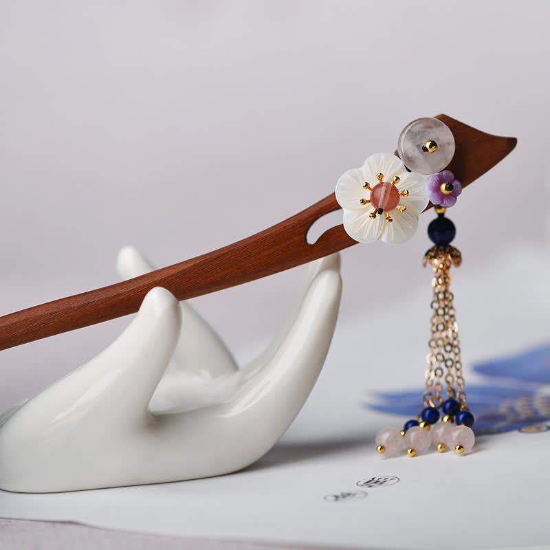 Nimara Ritual Red Sandalwood Pink Crystal Charm Healing Hairpin Decorations
