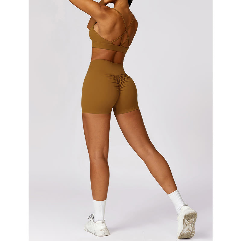 Nimara Ritual Gym Sports Yoga Backless Bra Crop Tank Top Breathable Shorts