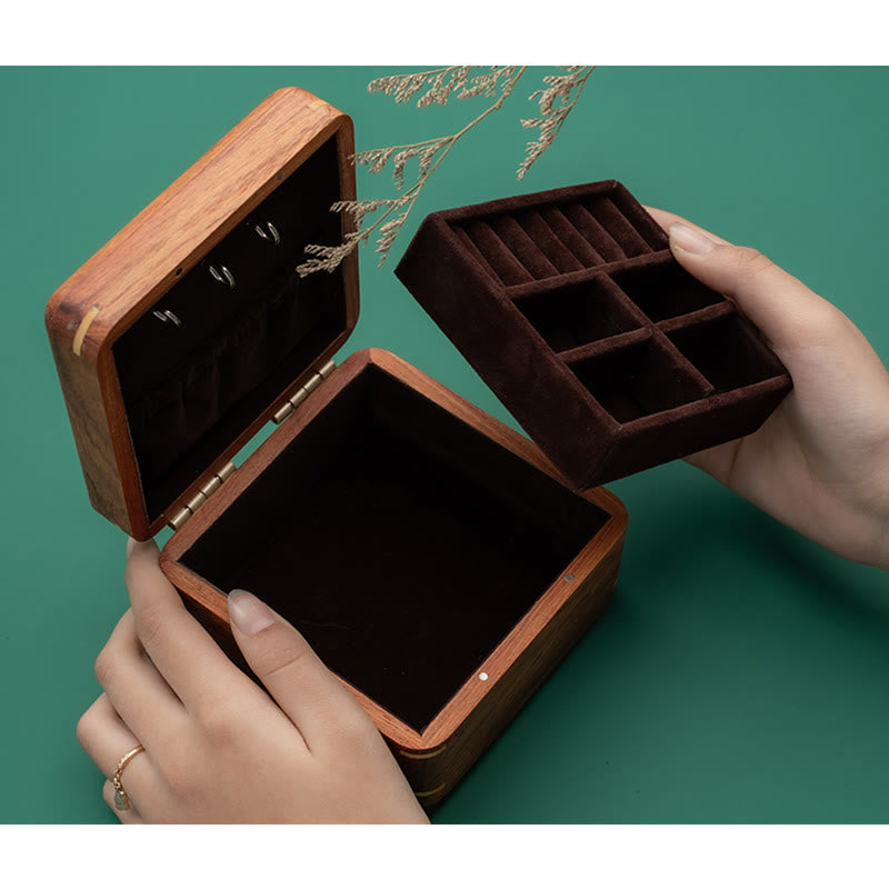 Nimara Ritual Antique Flower Leaf Handmade Rosewood Jewelry Storage Box Wooden Gift Organizer Box