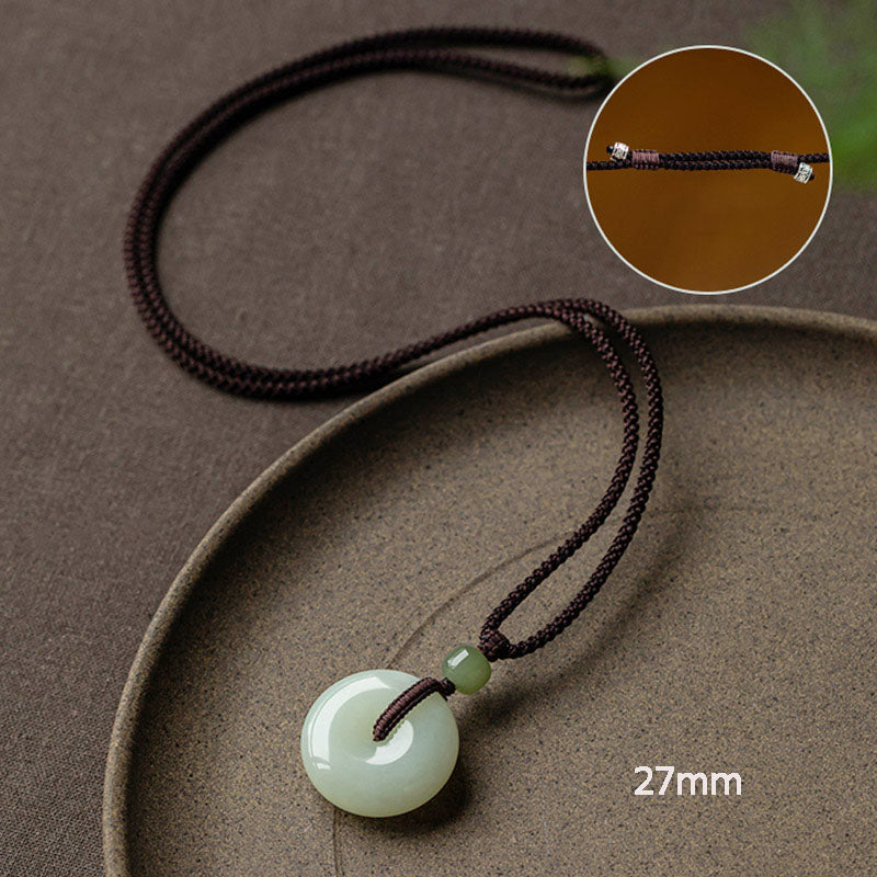Nimara Ritual Natural Round Jade Peace Buckle Luck Prosperity Necklace Pendant