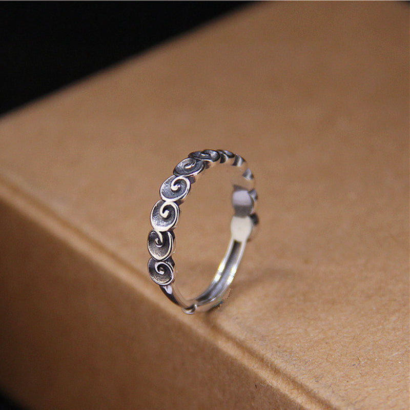 Nimara Ritual 925 Sterling Silver Auspicious Clouds Engraved Ring