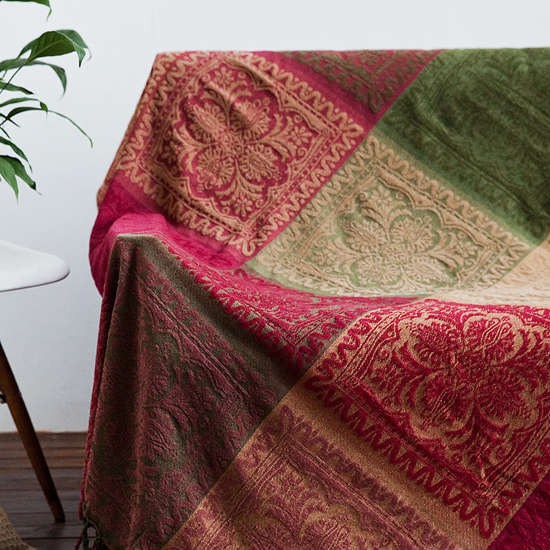 Nimara Ritual Tibetan Multicolored Flower Pattern Hand-Dyed Blanket