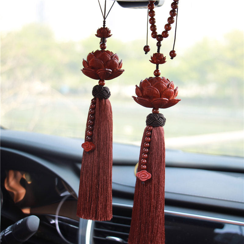 Nimara Ritual Tibetan Small Leaf Red Sandalwood Lotus Luck Protection Tassel Decoration