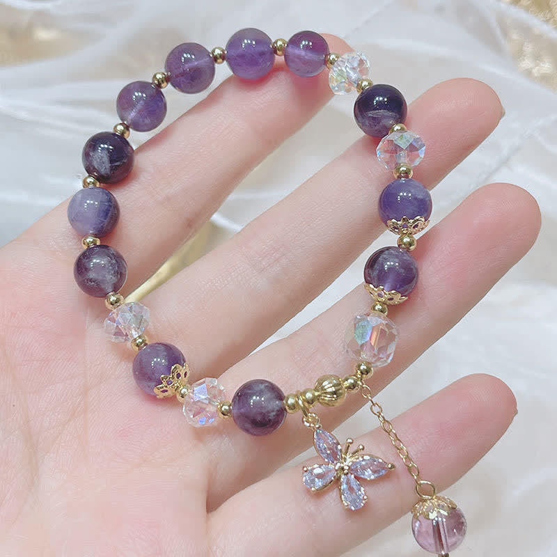 Nimara Ritual Natural Amethyst Crystal Spiritual Butterfly Charm Bracelet
