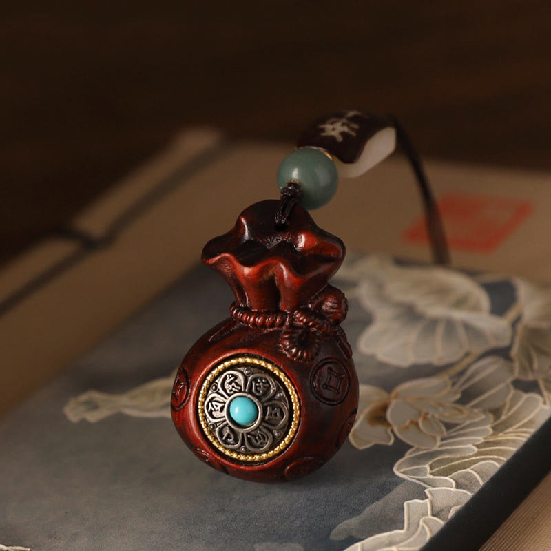 Absorb Negative Energy Small Leaf Red Sandalwood Money Bag Om Mani Padme Hum Rotatable Protection Hanging Decoration