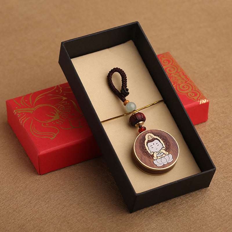 Nimara Ritual Ebony Wood Rosewood Buddha Avalokitesvara Om Mani Padme Hum Balance Car Key Chain Decoration