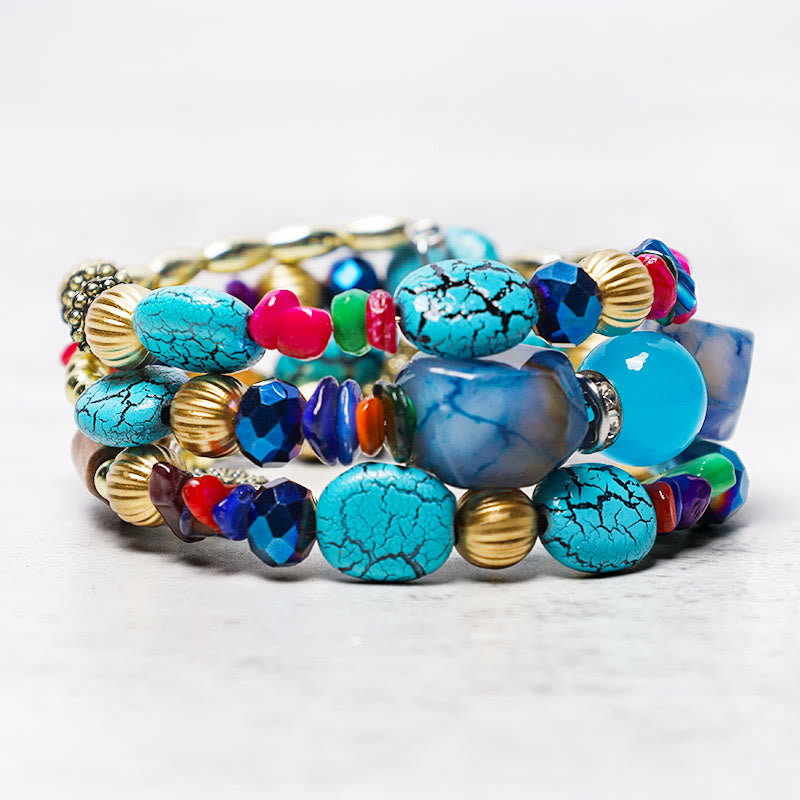 Nimara Ritual Multilayer Irregular Turquoise Agate Beads Blessing Bracelet