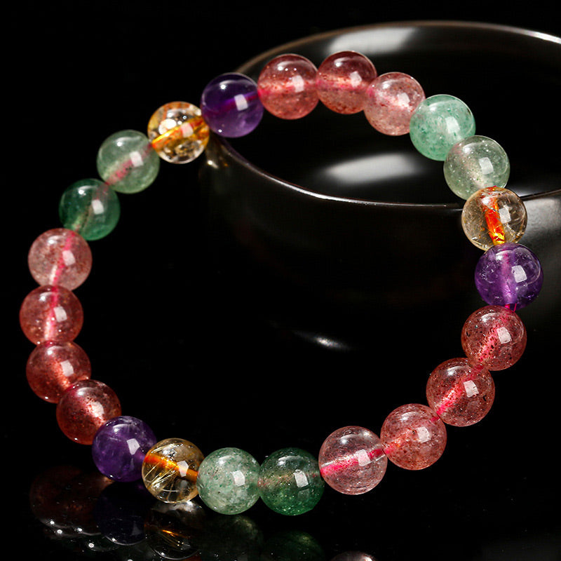 Nimara Ritual Natural Multicolored Strawberry Quartz Love Healing Beaded Bracelet