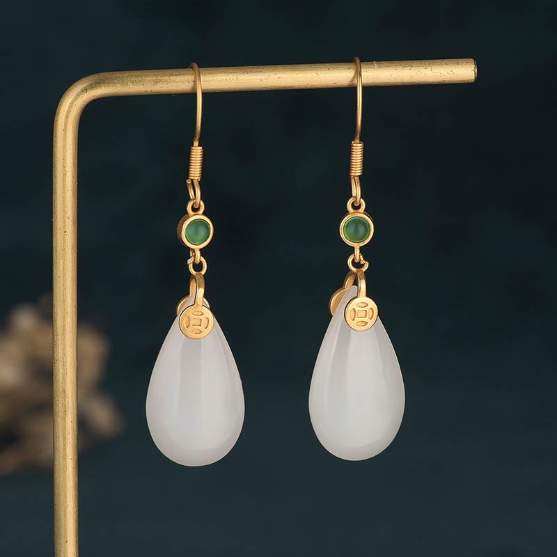 Nimara Ritual FengShui White Jade Luck Drop Earrings