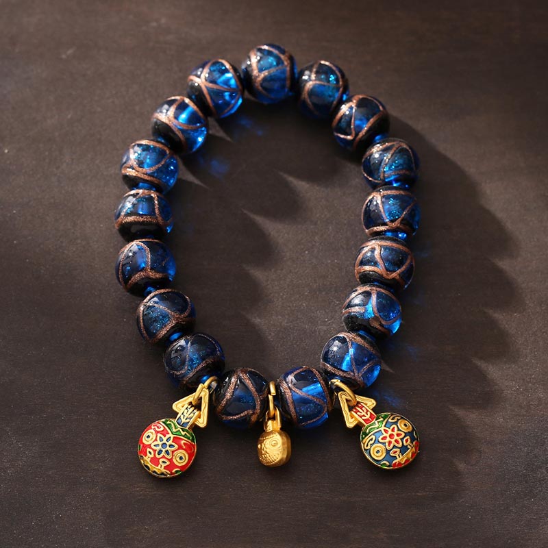 Nimara Ritual Gold Swallowing Beast Luck Charm Blue Liuli Glass Bead Fortune Bracelet