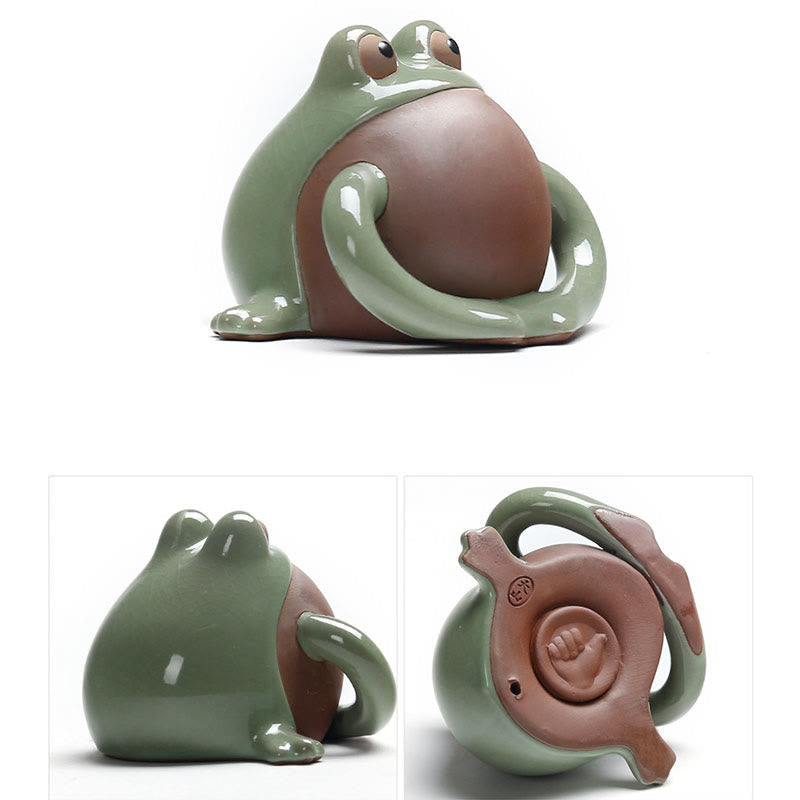 Nimara Ritual FengShui Wealth Lucky Cute Frog Ceramic Tea Pet Figurine Decoration