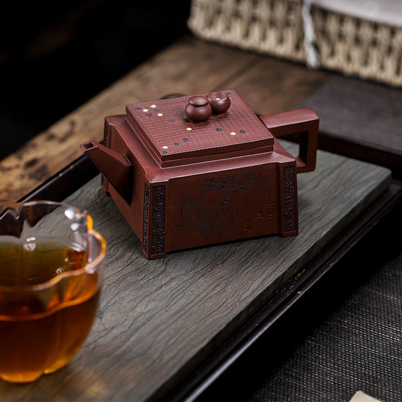 Nimara Ritual Yixing All Handmade Gomoku Playing Chess Purple Clay Kung Fu Square Teapot 280ml