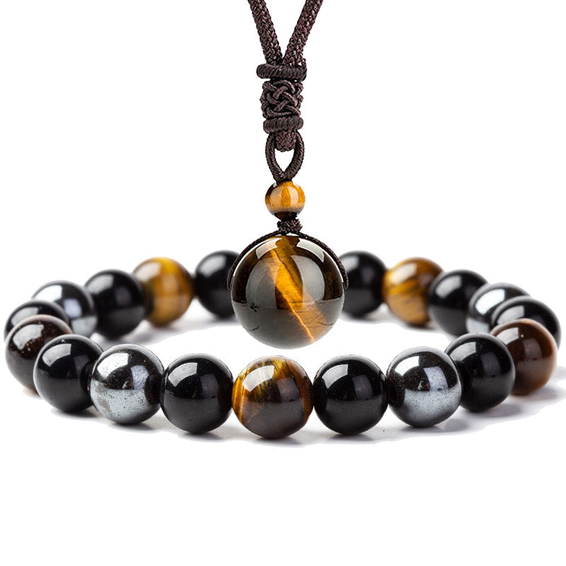 Nimara Ritual Tibetan Tiger's Eye Bracelet Necklace Set
