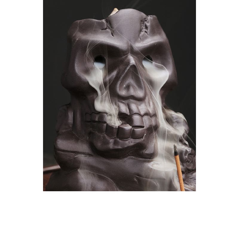 Nimara Ritual Halloween Skull Head Purple Clay Healing Incense Burner Decoration