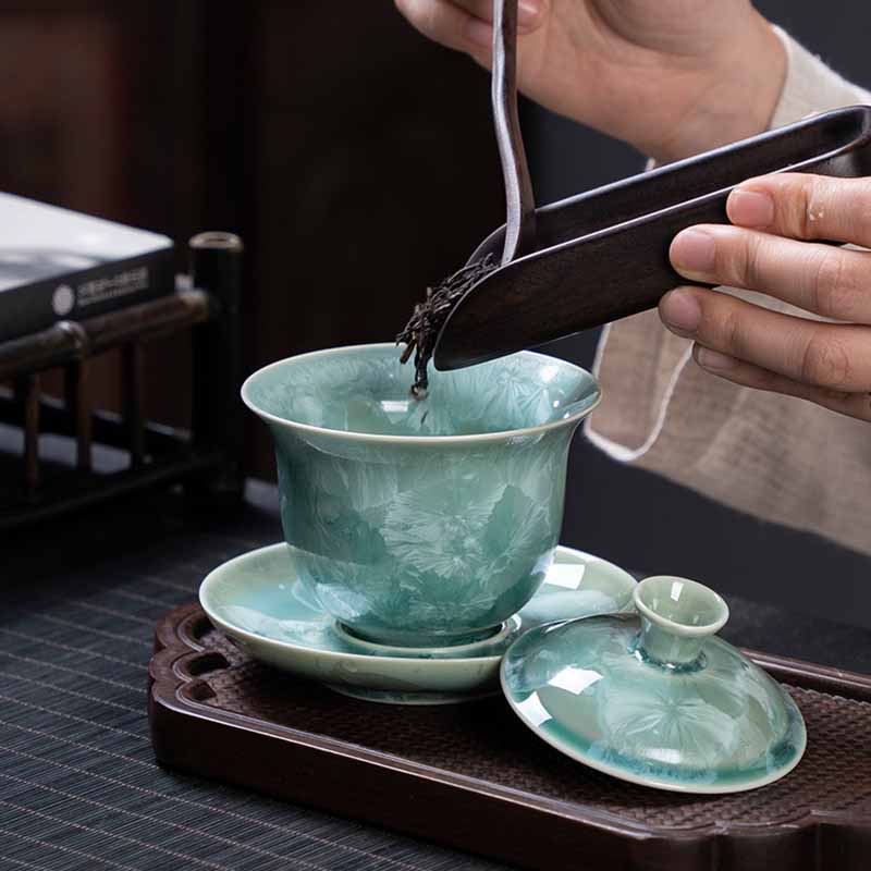 Nimara Ritual Traditional Glaze Ceramic Gaiwan Sancai Teacup Kung Fu Tea Cup And Saucer With Lid 180ml