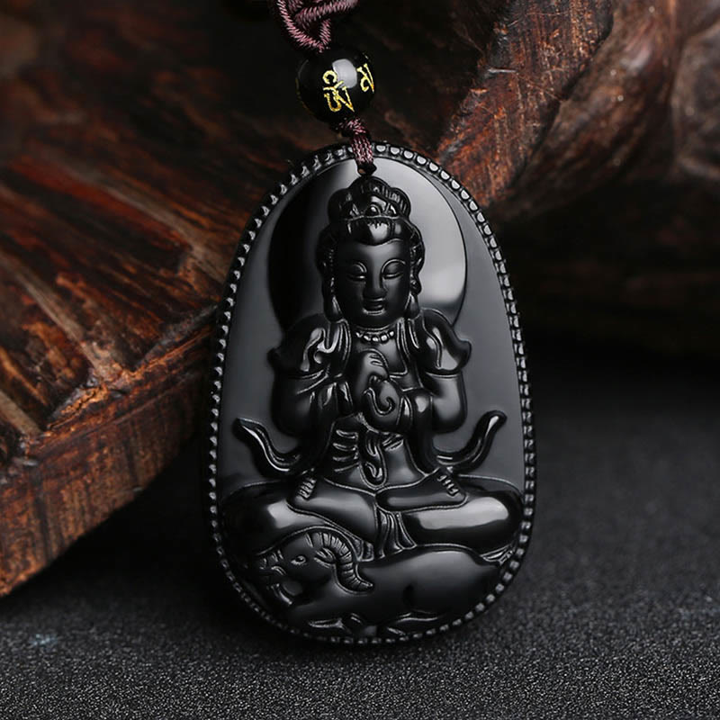 Nimara Ritual Chinese Zodiac Natal Buddha Natural Black Obsidian Purification Necklace Pendant