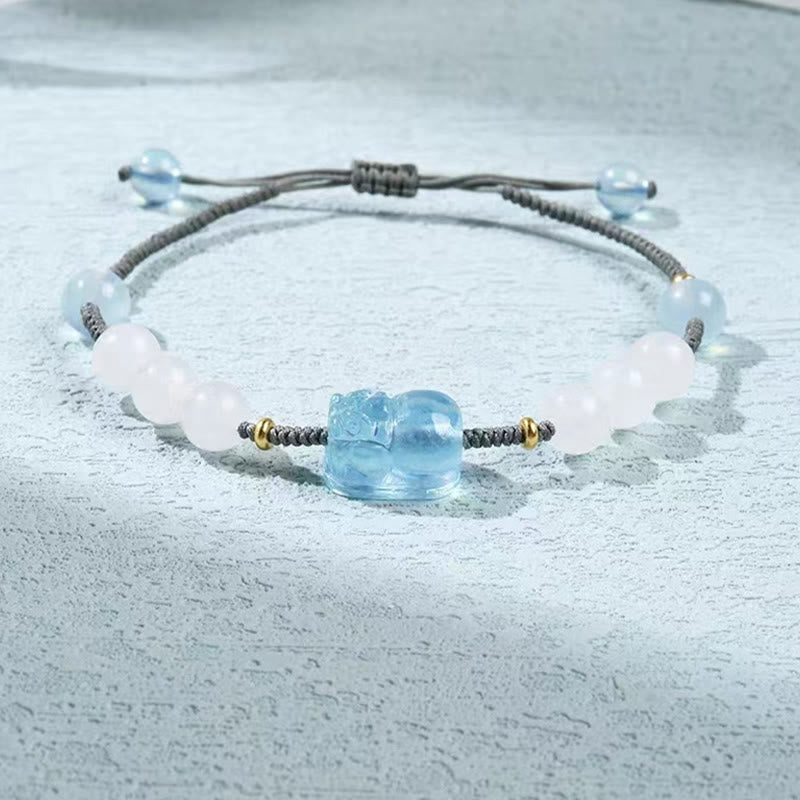 Nimara Ritual Natural Aquamarine PiXiu Hetian White Jade Healing Bracelet