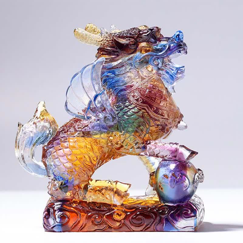 Nimara Ritual Feng Shui Kirin Handmade Liuli Crystal Art Piece Fortune Home Office Decoration