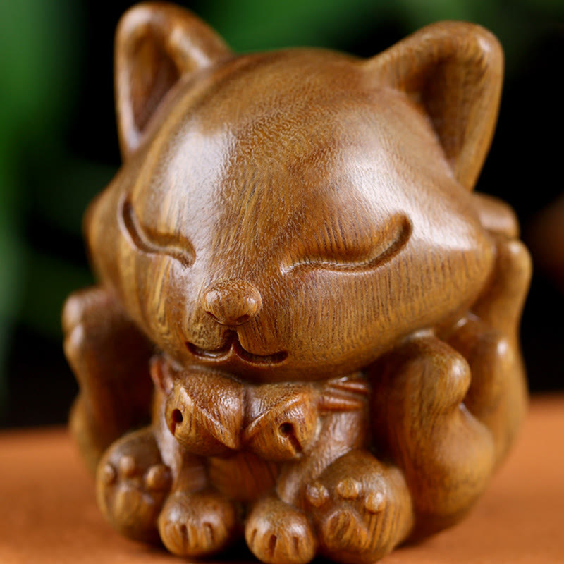 Nimara Ritual Mini Nine Tailed Fox Ivory Fruit Sandalwood Green Sandalwood Blessing Decoration