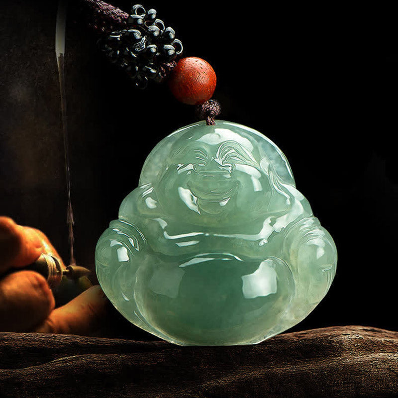 Nimara Ritual Laughing Buddha Jade Abundance String Necklace Pendant