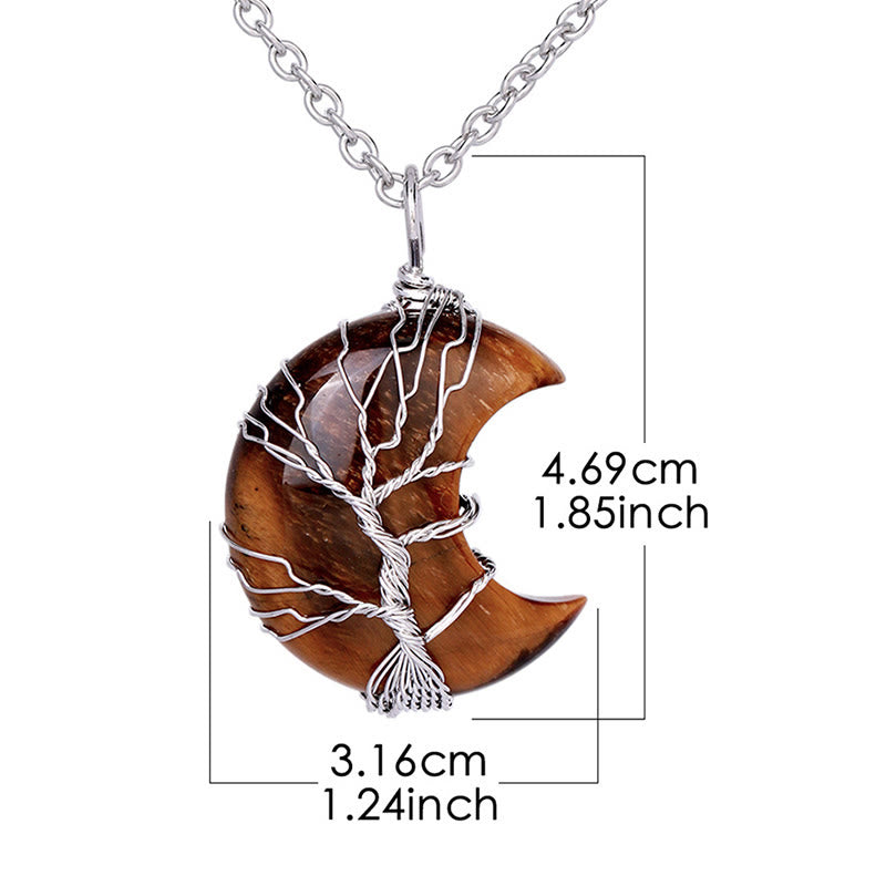 Nimara Ritual Natural Quartz Crystal Moon Tree Of Life Healing Energy Necklace Pendant