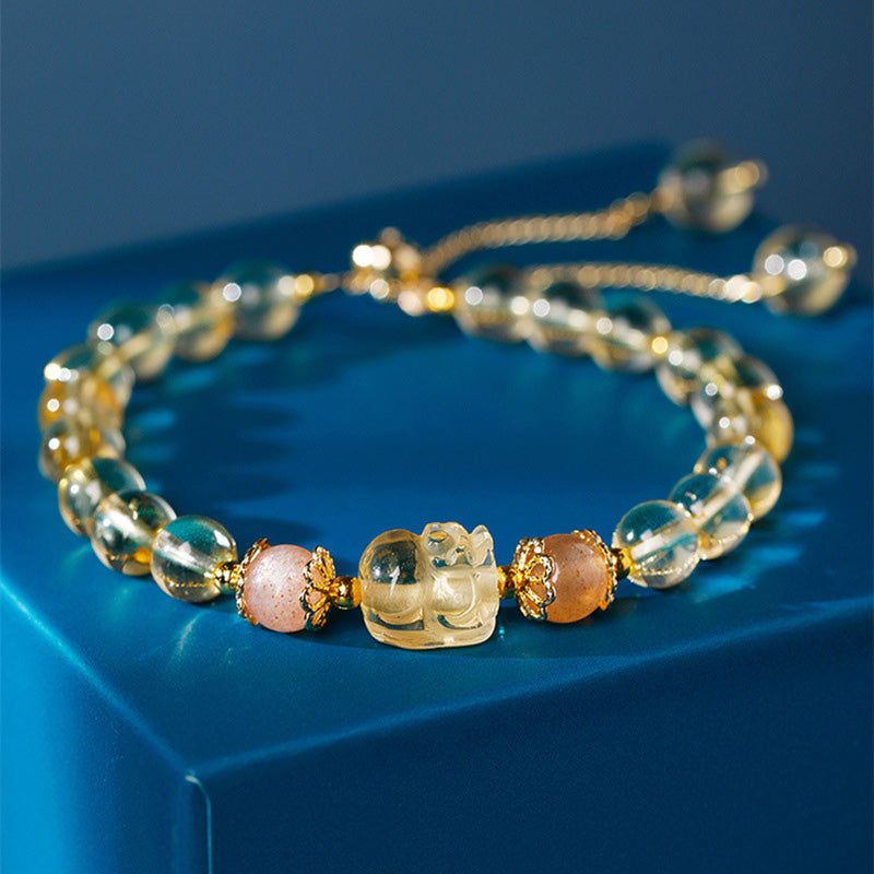 Nimara Ritual Aquamarine Strawberry Quartz Amethyst Moonstone PiXiu Healing Bracelet