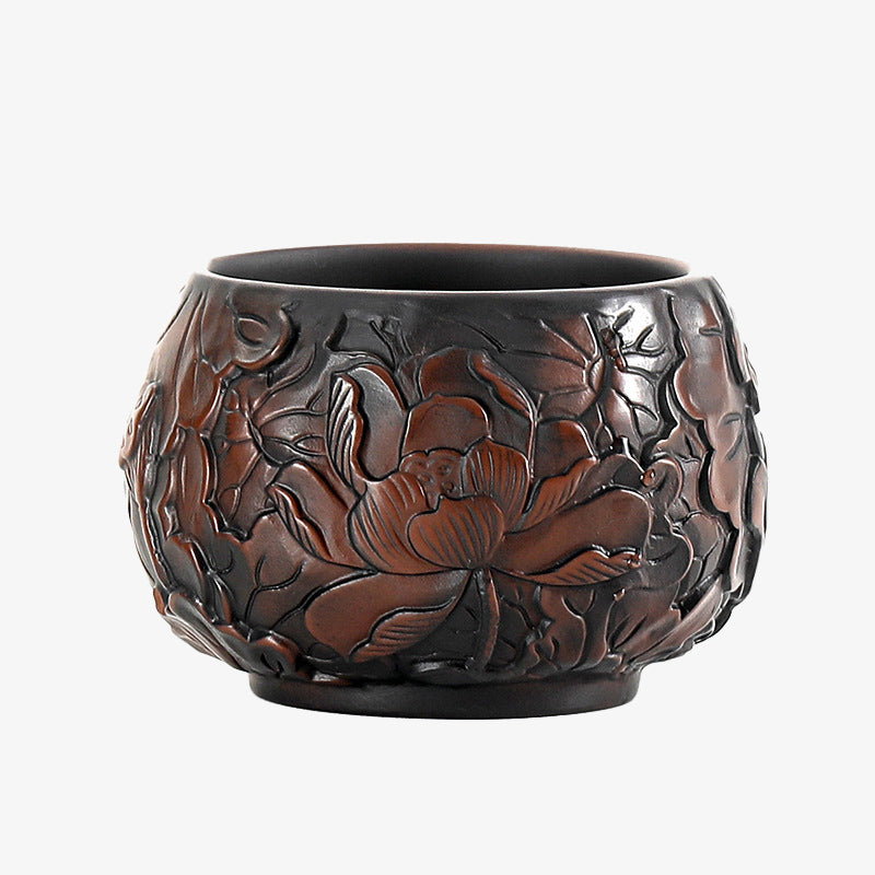 Nimara Ritual Lotus Leaf Flower Landscape Dragon Bamboo Ceramic Teacup Kung Fu Tea Cup Bowl