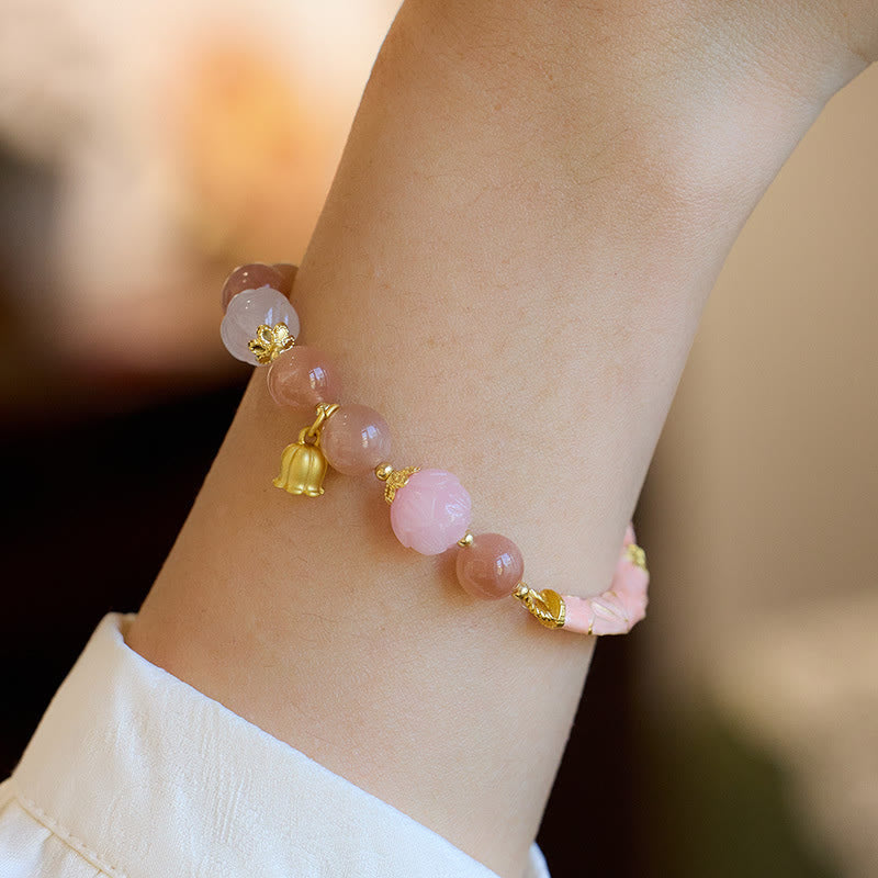 Nimara Ritual Sun Stone Golden Silk Jade Lily of the Valley Charm Positive Bracelet Bangle