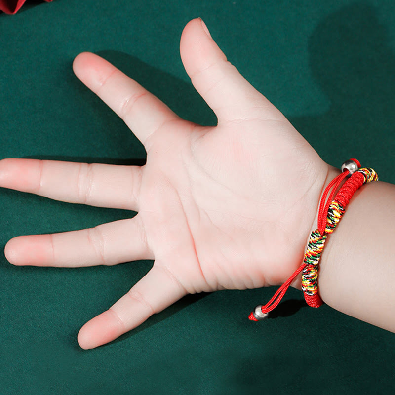 Nimara Ritual 925 Sterling Silver Chinese Lock Charm Multicolored Red String Protection Handmade Braided Kids Bracelet