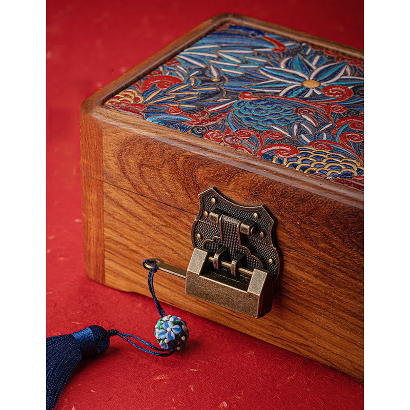 Nimara Ritual Retro Handmade Floral Pattern Rosewood Jewelry Storage Box Lockable Wooden Gift Organizer Box