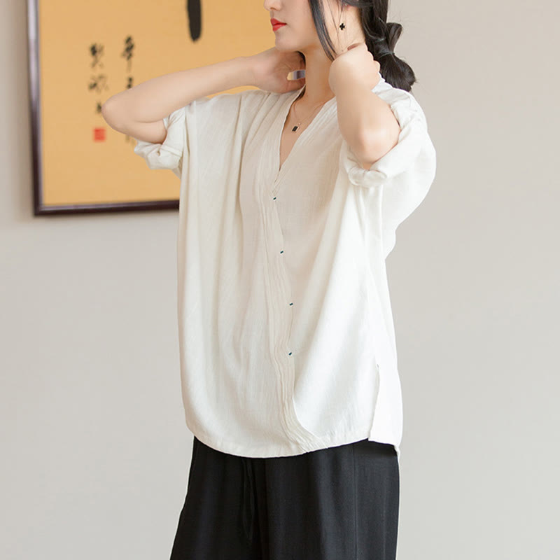 Nimara Ritual V-Neck Blouse Women Shirt Long Sleeve Top Chinese Hanfu Style Clothing