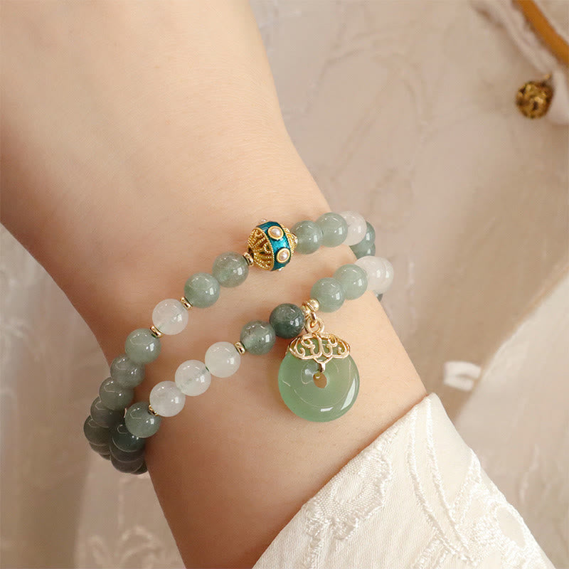Nimara Ritual Single Double Layer Jade Peace Buckle Luck Bracelet