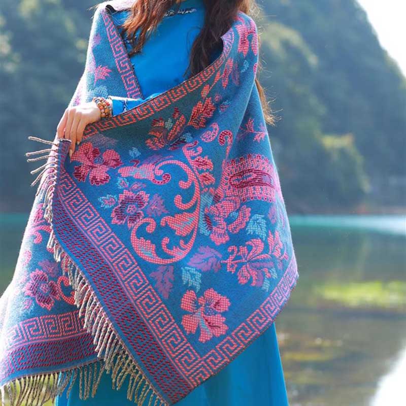 Nimara Ritual Tibetan Flowers Leaves Pattern Design Shawl Cozy Travel Scarf Wrap