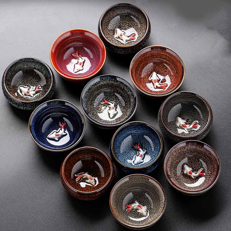 Nimara Ritual Small Koi Fish Kiln Change Chinese Jianzhan Ceramic Teacup Kung Fu Tea Cup 60ml