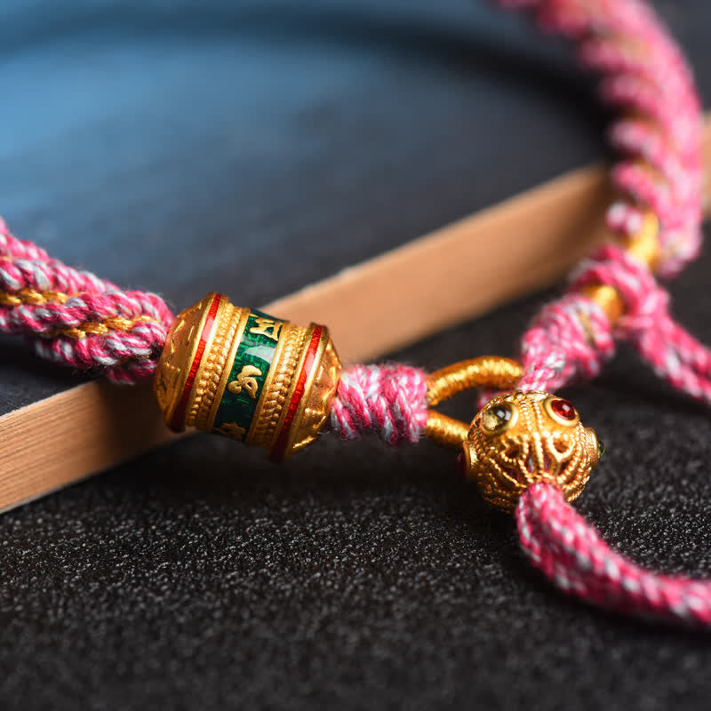 Nimara Ritual Tibetan Handmade Luck Prayer Wheel Bead Charm Weave Colorful String Bracelet