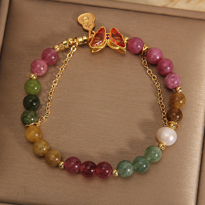 Nimara Ritual Natural Colorful Tourmaline Butterfly Auspicious Character Gourd Charm Positive Bracelet