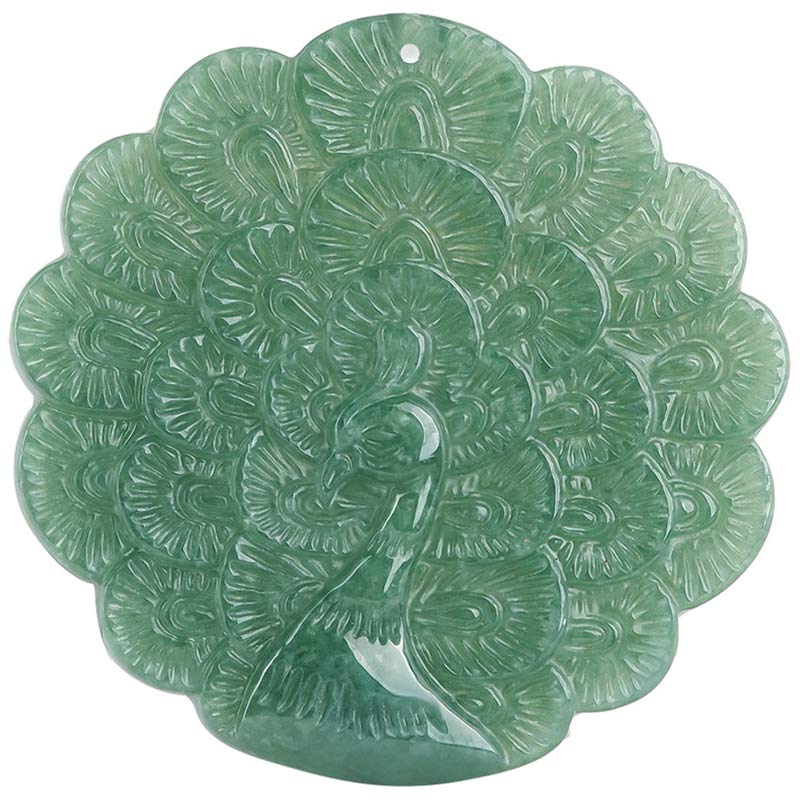 Nimara Ritual Natural Jade Peacock Luck Prosperity Necklace Pendant