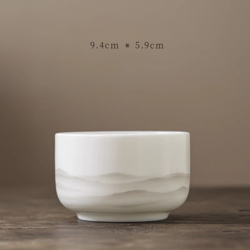 Nimara Ritual Vintage Ink Painting Mountain White Porcelain Ceramic Gaiwan Sancai Teacup Kung Fu Tea Cup And Saucer With Lid Tea Utensil Teapot