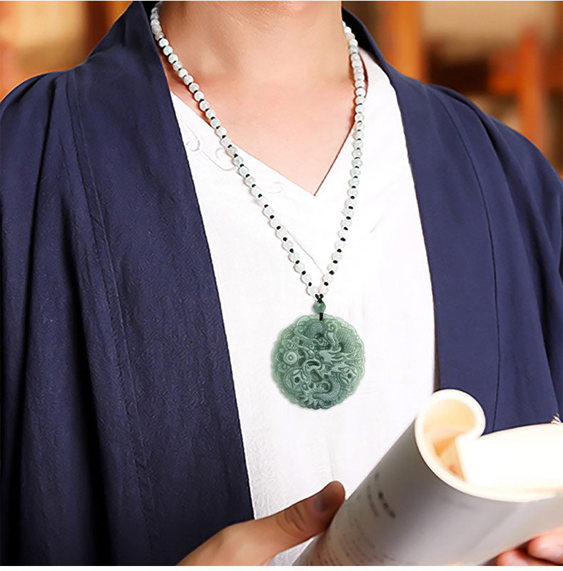 Nimara Ritual Chinese Zodiac Dragon Jade Fortune Necklace String Pendant