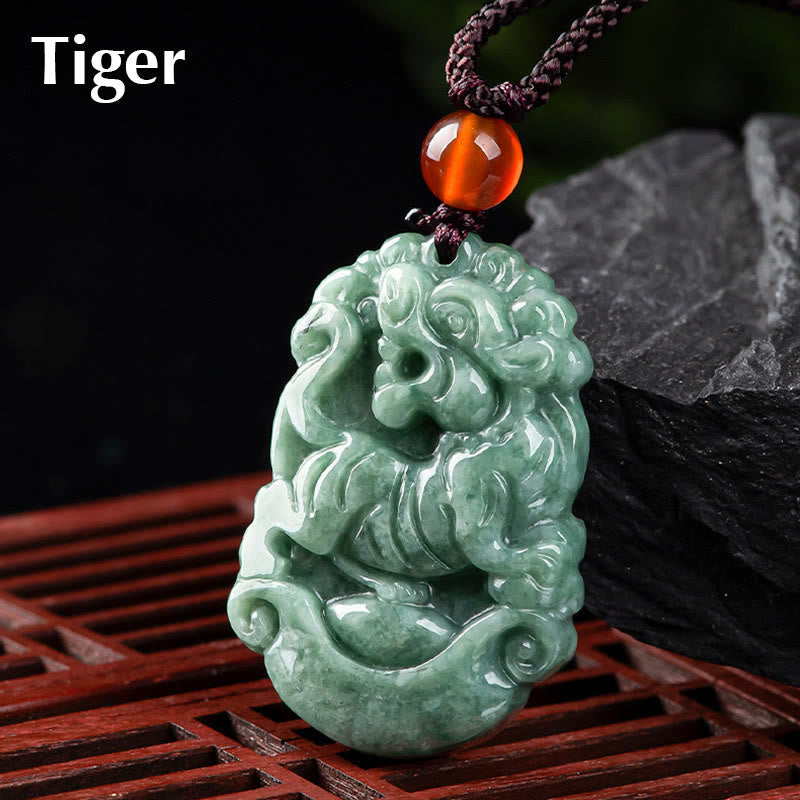Nimara Ritual Natural Jade 12 Chinese Zodiac Prosperity Necklace Pendant