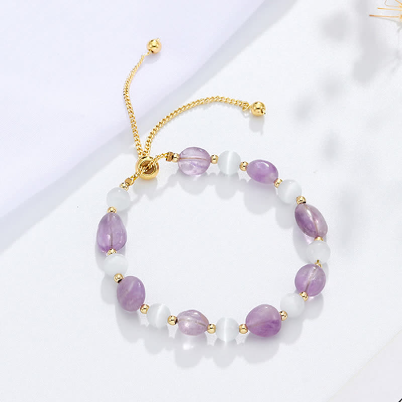 Nimara Ritual Amethyst Pink Crystal Black Rutilated Quartz Spiritual Awareness Bracelet